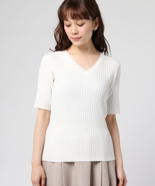 INGNI（イング）の「『MORE6月号掲載商品』12Gリブ5分袖ニット/レディーストップス-2017SS-（ニット/セーター・レディース・ブラック/ピンク系その他/その他/ラベンダー/マスタード/ブラウン/レッド/オフホワイト・MEDIUM）」の9枚目の写真