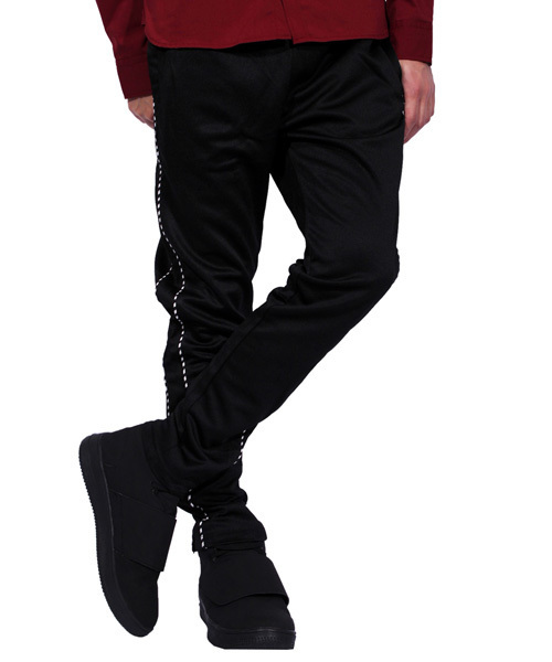 8(eight)(エイト)の「ジャージ スキニーパンツ ブラック スリムパンツ トラックパンツ(チノパンツ・メンズ・C/A/B・MEDIUM/LARGE)」の1枚目の写真