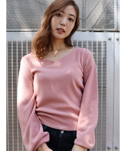 dazzlin（ダズリン）の「ハートシェイプニットトップス（ニット/セーター・レディース・ピンク/ブラウン/オフホワイト/マスタード/パープル/ライトグレー・FREE）」の6枚目の写真