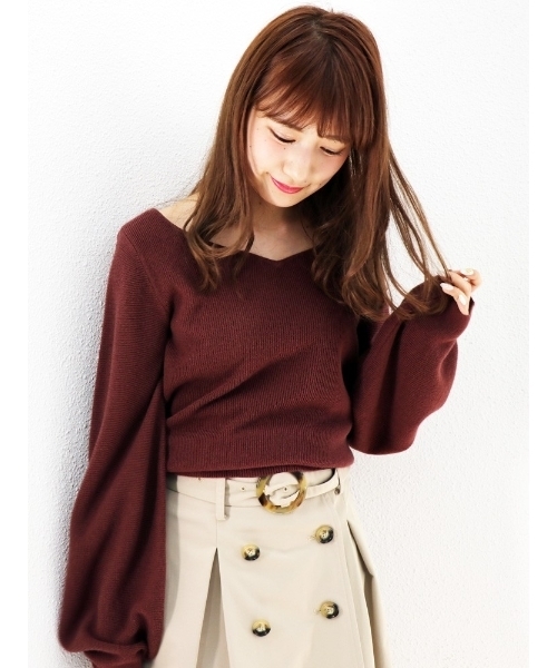 dazzlin（ダズリン）の「ハートシェイプニットトップス（ニット/セーター・レディース・ピンク/ブラウン/オフホワイト/マスタード/パープル/ライトグレー・FREE）」の19枚目の写真