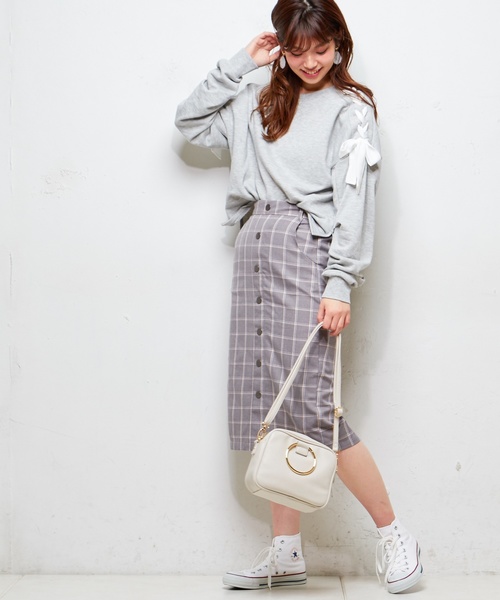 natural couture(ナチュラルクチュール)の「ウインドペンチェックスカート(スカート・レディース・ホワイト/グレー/ベージュ・FREE)」の8枚目の写真