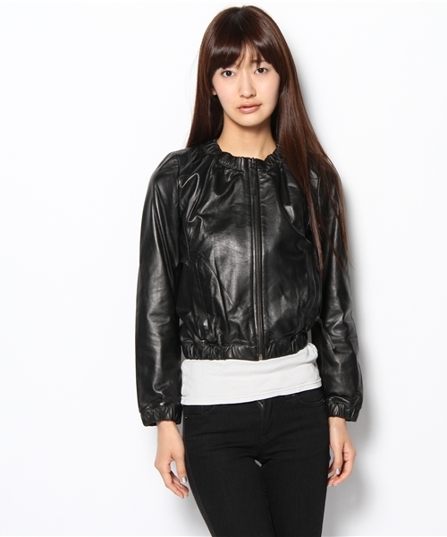 603（ロクマルサン）の「603 ノーカラーレザーブルゾン（その他アウター・レディース・ブラック/ダークブラウン・SMALL）」の3枚目の写真