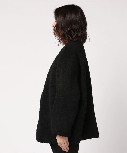 KOBE LETTUCE（コウベレタス）の「ノーカラーVネックショートボアブルゾン＊ボアコート/レディース/アウター[K751]神戸レタス（ノーカラーコート・レディース・ブラック/ピンク/アイボリー/モカ・FREE）」の7枚目の写真
