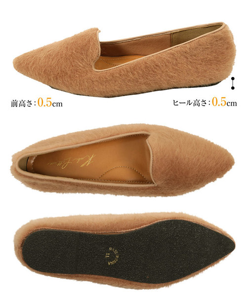 KOBE LETTUCE（コウベレタス）の「モヘア風エコファーポインテッドトゥオペラパンプス＊レディース/フラットシューズ/ぺたんこ[I1679]神戸レタス（パンプス・レディース・ブラック/ピンク/キャメル/グレイッシュベージュ・LL/S/M/L）」の8枚目の写真