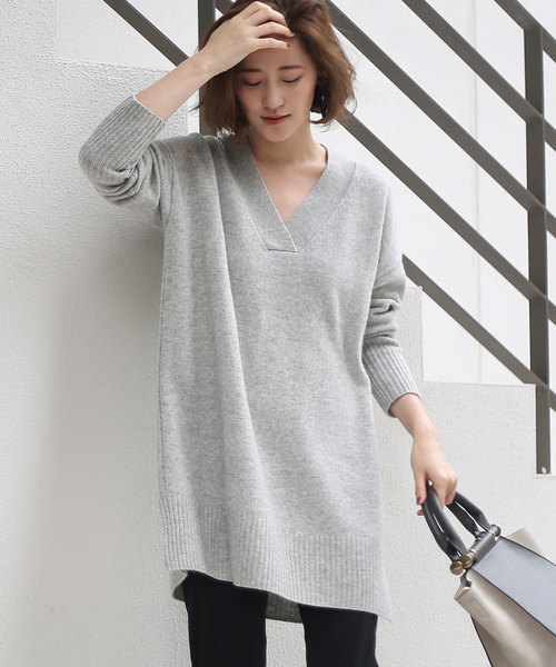 RIVE DROITE（リヴドロワ）の「ラム100V/Nチュニックニット（ニット/セーター・レディース・ライトグレー/ブラック/オフホワイト・FREE）」の22枚目の写真