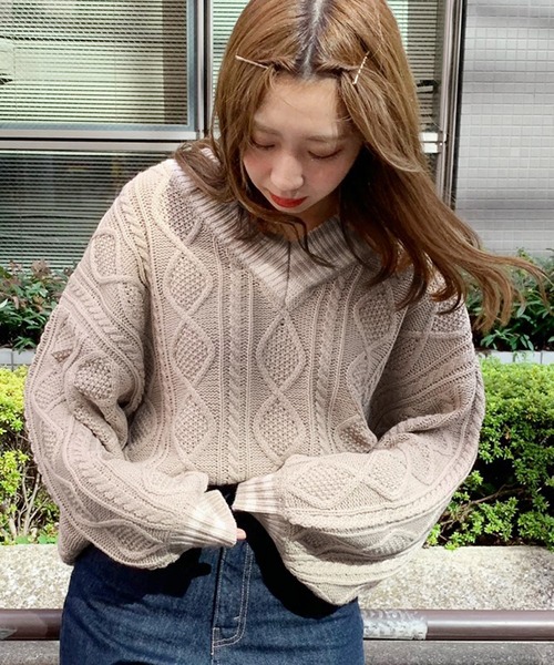 apres jour（アプレジュール）の「ケーブルチルデンＶニット【ZOZOTOWN限定アイテム】（ニット/セーター・レディース・ダークブラウン/モカ/ライトベージュ・フリー）」の10枚目の写真