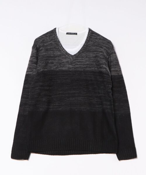 Bling Leads（ブリングリーズ）の「《Bling Leads》ボーダーニット＆ ロングTシャツ　アンサンブルセット（アンサンブル・メンズ・ブラック系その他/レッド系その他/グレー系その他/ブラック系その他2/ブルー系その他2/グレー系その他2/レッド系その他2/ブルー系その他・LARGE/MEDIUM/X-LARGE）」の3枚目の写真