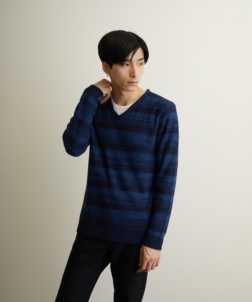 Bling Leads（ブリングリーズ）の「《Bling Leads》ボーダーニット＆ ロングTシャツ　アンサンブルセット（アンサンブル・メンズ・ブラック系その他/レッド系その他/グレー系その他/ブラック系その他2/ブルー系その他2/グレー系その他2/レッド系その他2/ブルー系その他・LARGE/MEDIUM/X-LARGE）」の6枚目の写真