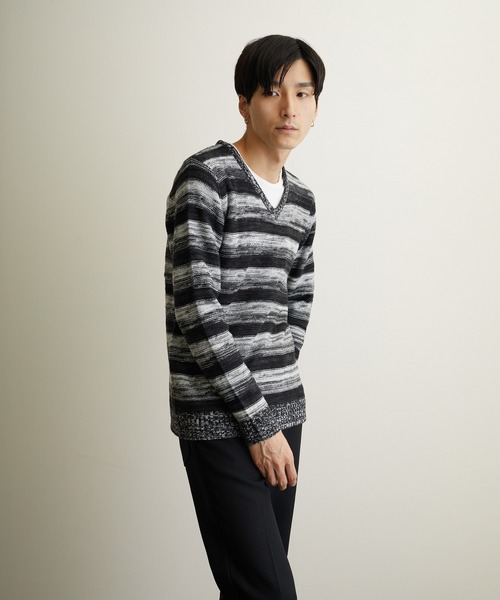 Bling Leads（ブリングリーズ）の「《Bling Leads》ボーダーニット＆ ロングTシャツ　アンサンブルセット（アンサンブル・メンズ・ブラック系その他/レッド系その他/グレー系その他/ブラック系その他2/ブルー系その他2/グレー系その他2/レッド系その他2/ブルー系その他・LARGE/MEDIUM/X-LARGE）」の12枚目の写真
