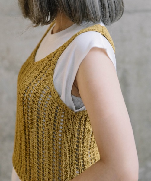 Mysa&Liina（ミーサリーナ）の「テープヤーンビスチェTシャツSET（Tシャツ/カットソー・レディース・ブラック/ベージュ/イエロー・M）」の4枚目の写真