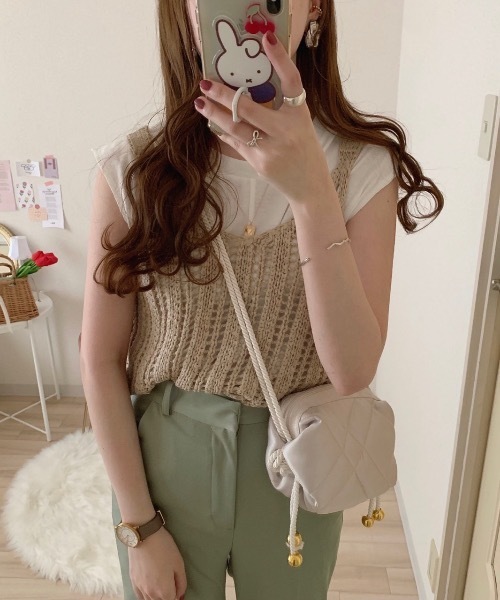 Mysa&Liina（ミーサリーナ）の「テープヤーンビスチェTシャツSET（Tシャツ/カットソー・レディース・ブラック/ベージュ/イエロー・M）」の8枚目の写真