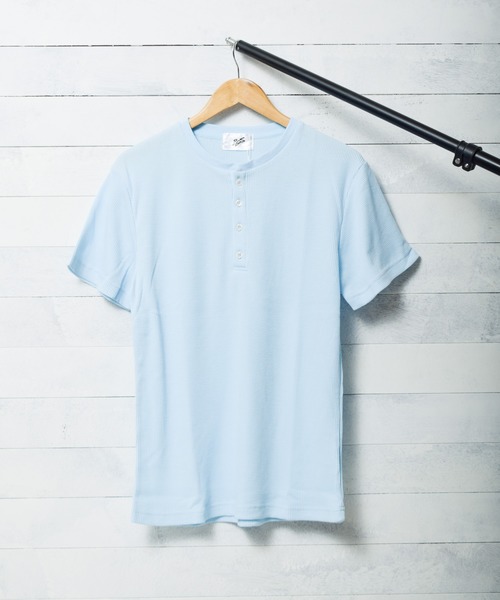 B.I.D.(ビーアイディー)の「サーマル半袖ヘンリーネックTシャツ(Tシャツ/カットソー・レディース・ホワイト/ネイビー/グレー/カーキ/サックスブルー/ピンク/ブラック・MEDIUM/LARGE/X-LARGE)」の6枚目の写真