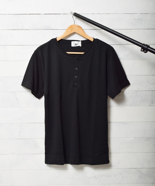 B.I.D.(ビーアイディー)の「サーマル半袖ヘンリーネックTシャツ(Tシャツ/カットソー・レディース・ホワイト/ネイビー/グレー/カーキ/サックスブルー/ピンク/ブラック・MEDIUM/LARGE/X-LARGE)」の2枚目の写真