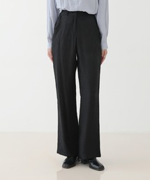 美脚パステルロングスラックス/しわ加工サテンフレアパンツ