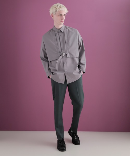 EMMA CLOTHES（エマクローズ）の「ヨークトレンチレイヤードワイドシャツ Long sleeve(EMMA CLOTHES)（シャツ/ブラウス・メンズ・ダークブラウン/ブラック/グレー系その他/グレイッシュベージュ・FREE）」の11枚目の写真