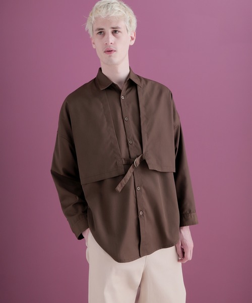 EMMA CLOTHES（エマクローズ）の「ヨークトレンチレイヤードワイドシャツ Long sleeve(EMMA CLOTHES)（シャツ/ブラウス・メンズ・ダークブラウン/ブラック/グレー系その他/グレイッシュベージュ・FREE）」の14枚目の写真