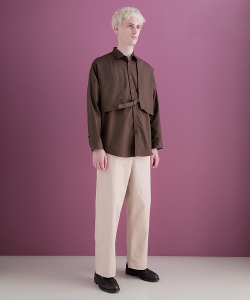 EMMA CLOTHES（エマクローズ）の「ヨークトレンチレイヤードワイドシャツ Long sleeve(EMMA CLOTHES)（シャツ/ブラウス・メンズ・ダークブラウン/ブラック/グレー系その他/グレイッシュベージュ・FREE）」の15枚目の写真