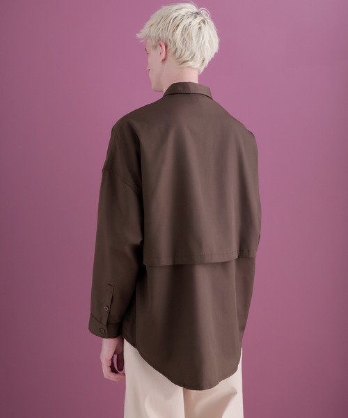 EMMA CLOTHES（エマクローズ）の「ヨークトレンチレイヤードワイドシャツ Long sleeve(EMMA CLOTHES)（シャツ/ブラウス・メンズ・ダークブラウン/ブラック/グレー系その他/グレイッシュベージュ・FREE）」の16枚目の写真