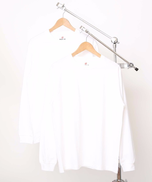 HANES(ヘインズ)の「【HANES/ヘインズ】【2枚セット】BEEFY ビーフィー ロングスリーブTシャツ 2枚組 ロンT ヘビーウェイト 厚手で透けない 1枚着・インナー兼用 ユニセックス(Tシャツ/カットソー・メンズ・ホワイト/グレー/ブラック/ネイビー/チャコールグレー・SMALL/MEDIUM/LARGE/X-LARGE/X-SMALL)」の10枚目の写真