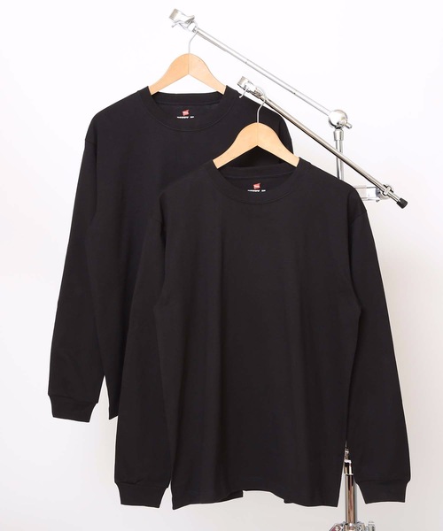 HANES(ヘインズ)の「【HANES/ヘインズ】【2枚セット】BEEFY ビーフィー ロングスリーブTシャツ 2枚組 ロンT ヘビーウェイト 厚手で透けない 1枚着・インナー兼用 ユニセックス(Tシャツ/カットソー・メンズ・ホワイト/グレー/ブラック/ネイビー/チャコールグレー・SMALL/MEDIUM/LARGE/X-LARGE/X-SMALL)」の11枚目の写真