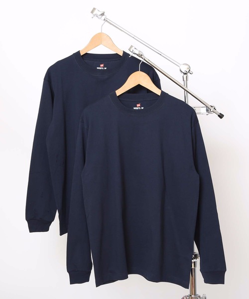 HANES(ヘインズ)の「【HANES/ヘインズ】【2枚セット】BEEFY ビーフィー ロングスリーブTシャツ 2枚組 ロンT ヘビーウェイト 厚手で透けない 1枚着・インナー兼用 ユニセックス(Tシャツ/カットソー・メンズ・ホワイト/グレー/ブラック/ネイビー/チャコールグレー・SMALL/MEDIUM/LARGE/X-LARGE/X-SMALL)」の13枚目の写真