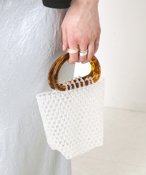 Simplicite(サンプリシテ)の「アクリルハンドルビーズBAG◆(ハンドバッグ・レディース・イエロー/ホワイト・FREE)」の2枚目の写真