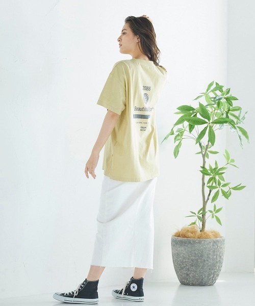 LIPSTAR（リップスター）の「オーバーサイズサイドスリットロゴ半袖Tシャツ（Tシャツ/カットソー・レディース・オフホワイト/イエロー/ベージュ・M）」の16枚目の写真