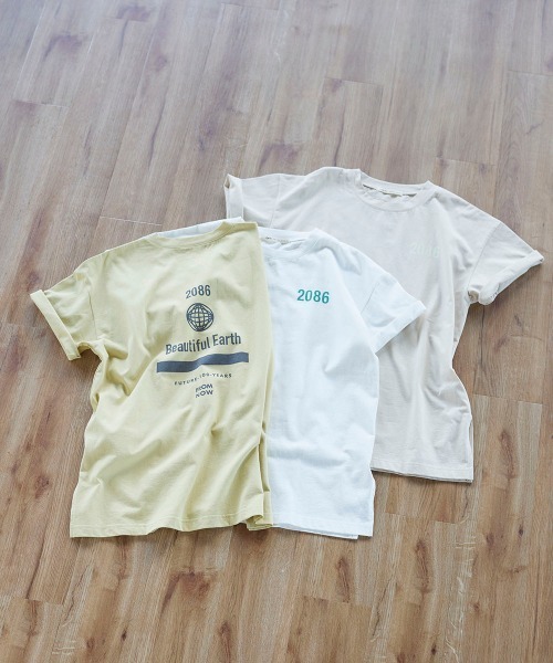 LIPSTAR（リップスター）の「オーバーサイズサイドスリットロゴ半袖Tシャツ（Tシャツ/カットソー・レディース・オフホワイト/イエロー/ベージュ・M）」の18枚目の写真