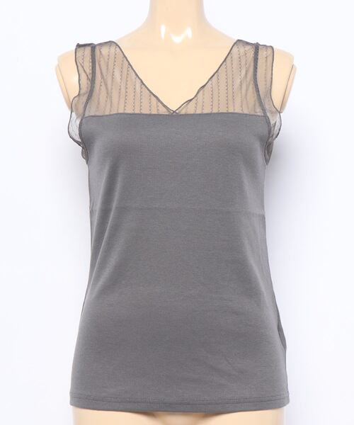 Sugar spoon（シュガースプーン）の「・SUGAR SPOON チュールキリカエタンク＊（タンクトップ・レディース・オフホワイト/ベージュ/オレンジ/ライトグレー/チャコールグレー/ブラック・FREE）」の7枚目の写真