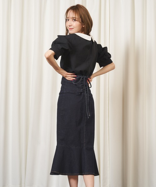 MIIA（ミーア）の「【ZOZO限定】レースアップマーメイドデニムスカート（デニムスカート・レディース・ブラック/インディゴブルー/ライトインディゴブルー・FREE）」の9枚目の写真