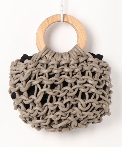 ALIENINA（アリエニーナ）の「【ALIENINA/アリエニーナ】ウッドハンドル ミニ コットン ロープバッグ（ハンドバッグ・レディース・ライトグレー/ベージュ/マスタード/チョコ・FREE）」の3枚目の写真