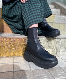 R&E | 【21AW新作】【R&E】厚底ニット×レザージップミドルブーツ(ブーツ)