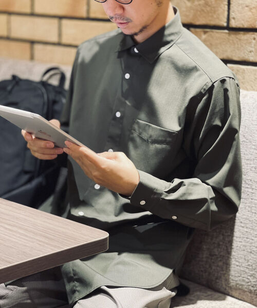 NOLLEY'S goodman（ノーリーズグッドマン）の「ウールブレンド ルーズシルエット シャツ（※程よい落ち感と艶感が上品さを演出する高級シャツ！）（シャツ/ブラウス・メンズ・ブラウン系1/ベージュ/ネイビー/オリーブ・L/S/M）」の3枚目の写真