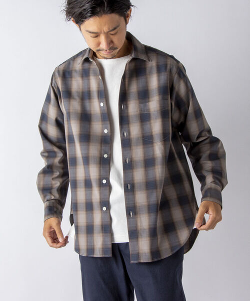 NOLLEY'S goodman（ノーリーズグッドマン）の「ウールブレンド ルーズシルエット シャツ（※程よい落ち感と艶感が上品さを演出する高級シャツ！）（シャツ/ブラウス・メンズ・ブラウン系1/ベージュ/ネイビー/オリーブ・L/S/M）」の19枚目の写真