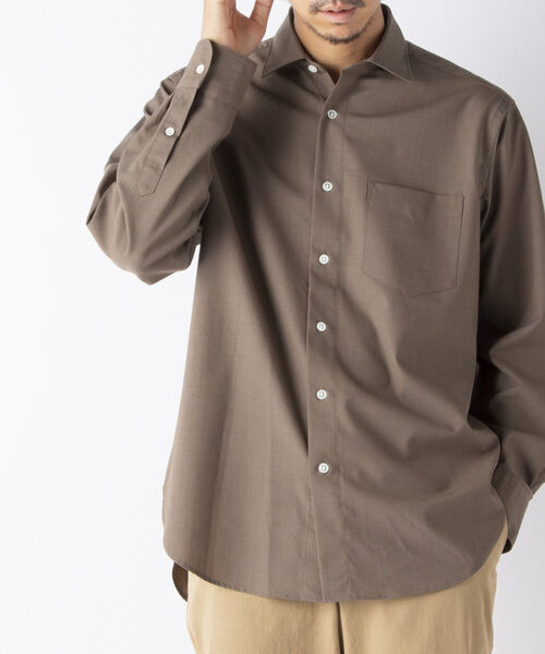 NOLLEY'S goodman（ノーリーズグッドマン）の「ウールブレンド ルーズシルエット シャツ（※程よい落ち感と艶感が上品さを演出する高級シャツ！）（シャツ/ブラウス・メンズ・ブラウン系1/ベージュ/ネイビー/オリーブ・L/S/M）」の21枚目の写真