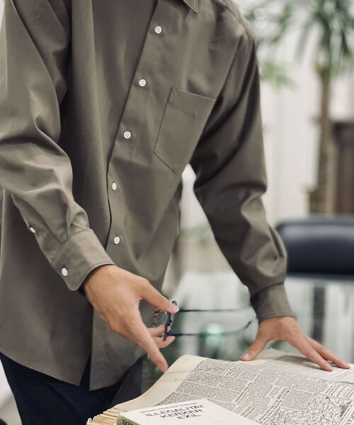 NOLLEY'S goodman（ノーリーズグッドマン）の「ウールブレンド ルーズシルエット シャツ（※程よい落ち感と艶感が上品さを演出する高級シャツ！）（シャツ/ブラウス・メンズ・ブラウン系1/ベージュ/ネイビー/オリーブ・L/S/M）」の22枚目の写真