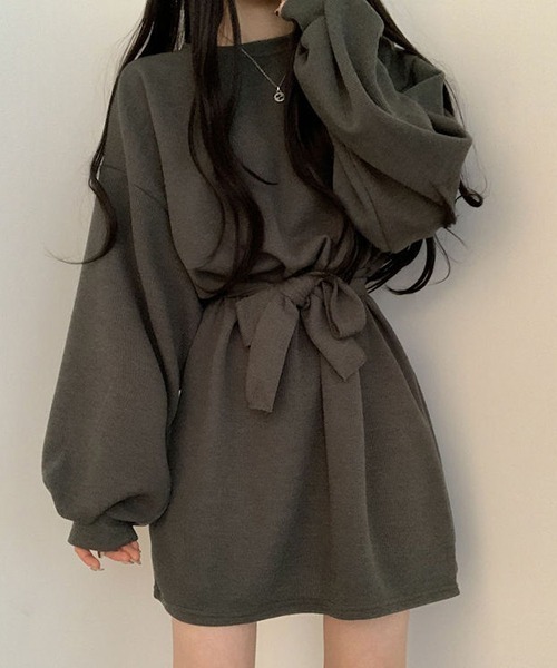 a lot of love（ア ロット オブ ラブ）の「ボリュームランタンスリーブ　ウエストリボンワンピース（ワンピース・レディース・テラコッタ/ブラウン/グレー/ブラック・FREE）」の13枚目の写真