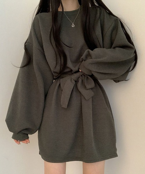 a lot of love（ア ロット オブ ラブ）の「ボリュームランタンスリーブ　ウエストリボンワンピース（ワンピース・レディース・テラコッタ/ブラウン/グレー/ブラック・FREE）」の14枚目の写真