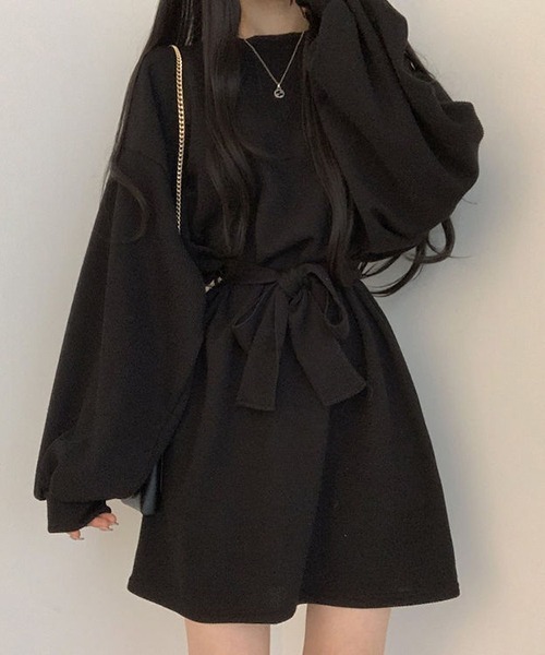 a lot of love（ア ロット オブ ラブ）の「ボリュームランタンスリーブ　ウエストリボンワンピース（ワンピース・レディース・テラコッタ/ブラウン/グレー/ブラック・FREE）」の8枚目の写真