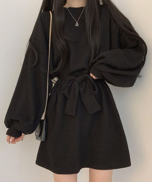 a lot of love（ア ロット オブ ラブ）の「ボリュームランタンスリーブ　ウエストリボンワンピース（ワンピース・レディース・テラコッタ/ブラウン/グレー/ブラック・FREE）」の9枚目の写真