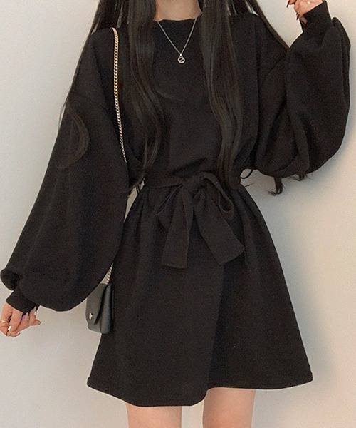 a lot of love（ア ロット オブ ラブ）の「ボリュームランタンスリーブ　ウエストリボンワンピース（ワンピース・レディース・テラコッタ/ブラウン/グレー/ブラック・FREE）」の15枚目の写真