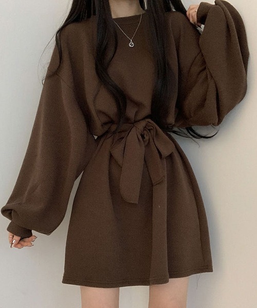 a lot of love（ア ロット オブ ラブ）の「ボリュームランタンスリーブ　ウエストリボンワンピース（ワンピース・レディース・テラコッタ/ブラウン/グレー/ブラック・FREE）」の16枚目の写真