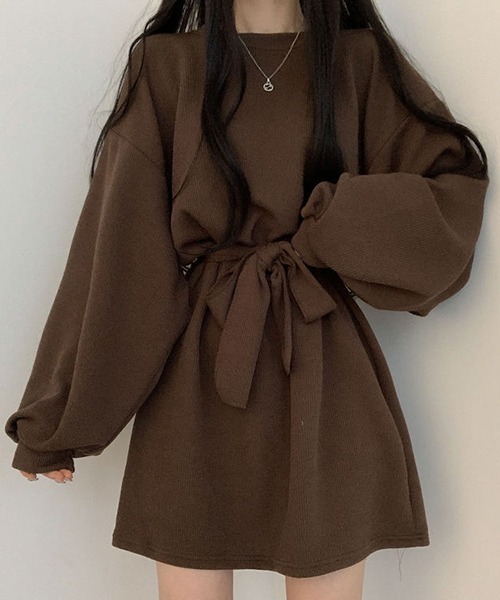 a lot of love（ア ロット オブ ラブ）の「ボリュームランタンスリーブ　ウエストリボンワンピース（ワンピース・レディース・テラコッタ/ブラウン/グレー/ブラック・FREE）」の17枚目の写真