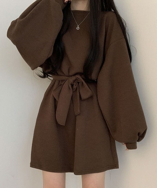 a lot of love（ア ロット オブ ラブ）の「ボリュームランタンスリーブ　ウエストリボンワンピース（ワンピース・レディース・テラコッタ/ブラウン/グレー/ブラック・FREE）」の19枚目の写真