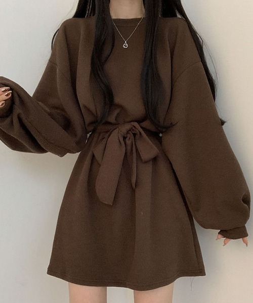 a lot of love（ア ロット オブ ラブ）の「ボリュームランタンスリーブ　ウエストリボンワンピース（ワンピース・レディース・テラコッタ/ブラウン/グレー/ブラック・FREE）」の21枚目の写真