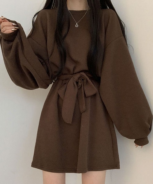 a lot of love（ア ロット オブ ラブ）の「ボリュームランタンスリーブ　ウエストリボンワンピース（ワンピース・レディース・テラコッタ/ブラウン/グレー/ブラック・FREE）」の22枚目の写真