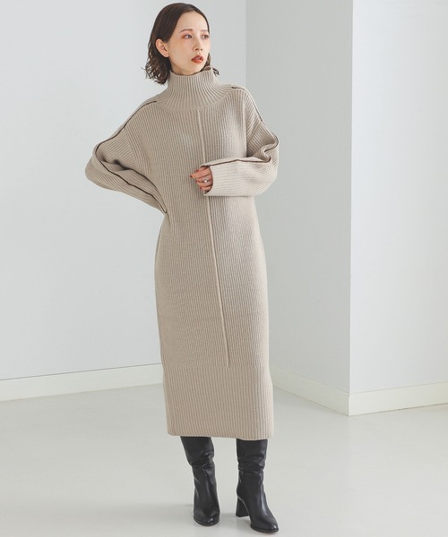 BEAMS HEART（ビームスハート）の「BEAMS HEART / パイピング ニットワンピース（ワンピース・レディース・チャコールグレー/ベージュ・FREE）」の12枚目の写真