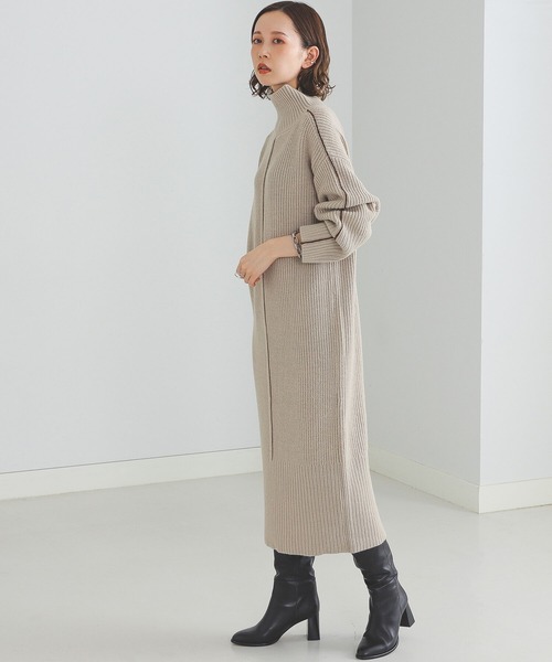 BEAMS HEART（ビームスハート）の「BEAMS HEART / パイピング ニットワンピース（ワンピース・レディース・チャコールグレー/ベージュ・FREE）」の13枚目の写真