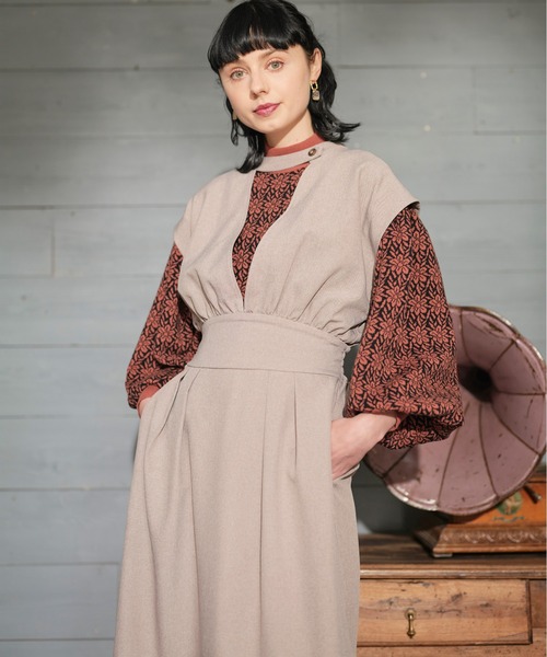 KOH.style（コースタイル）の「花柄ジャカードニットセットワンピース（ワンピース・レディース・ブラック/ベージュ・FREE）」の4枚目の写真