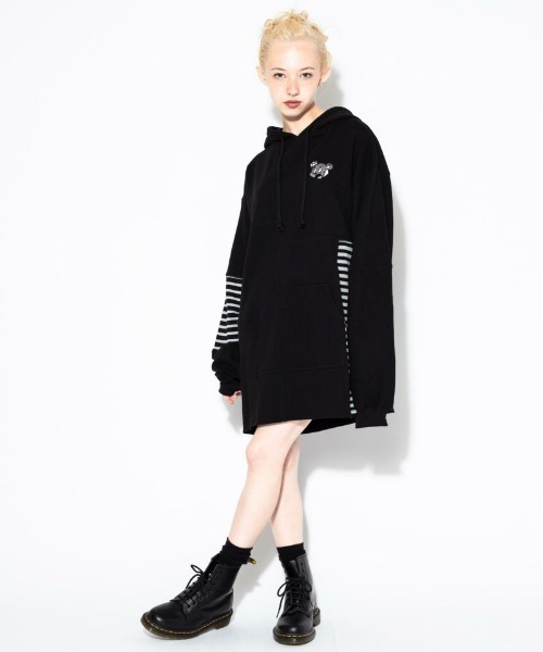 Candy Stripper（キャンディストリッパー）の「CANDY PATCHED BORDER HOODIE（パーカー・レディース・ブラック/ブラウン/グリーン・2）」の6枚目の写真